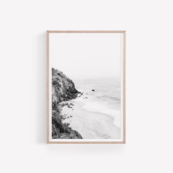 California Coastal Print, Black and White Ocean Photography, Waves Printable, Instant Download, Landscape Print, Digital Printable