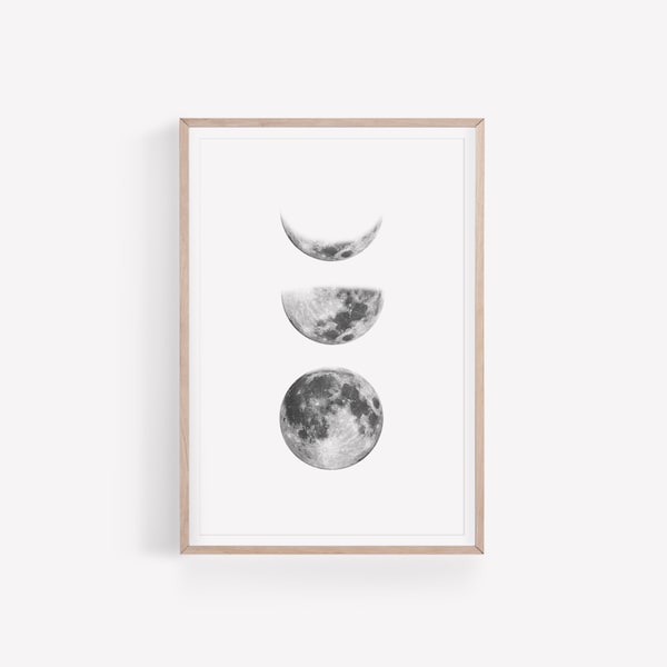 Moon Phases Print, Moon Cycle Wall Art, Moon Photography, Lunar Cycle Print, Celestial Poster, Crescent Moon Wall Art, Minimalist Wall Art