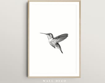 Flying Hummingbird Wall Art, Black and White Hummingbird Photography, Minimalist Bird Print, Digital Printable Wall Art, Scandinavian Decor
