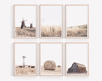 Farm Prints Set, Set of 6 Farmhouse Wall Art, Country House Decor, Barn Print, Wheat Print, Farmhouse Poster, Gallery Wall Art, Farm Print