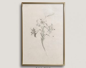Neutral Blumen Aquarell Druck: Vintage botanische Skizze (Digitaler Download