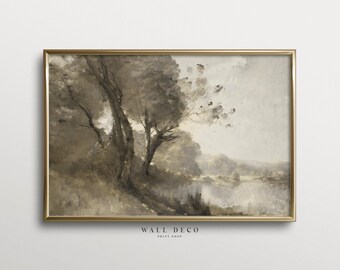 Antique Watercolor Landscape Print: Neutral Farmhouse Wall Art (Digital Download)