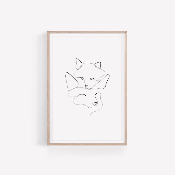 Nursery Animals Print, Fox Line Drawing, One Line Wall Art, Animal Sketch, Kids Room Wall Decor, Minimalist Wall Art, Nursery Wall Art Decor