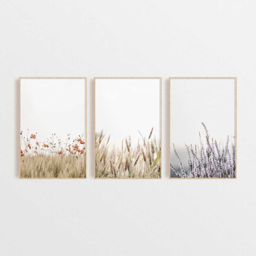 Botanical Set of 3 Prints Farmhouse Wall Art Set Poppies Printable ...