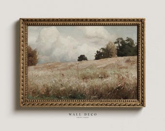 Vintage Country Landscape Art Print: Earthy Tone Farmhouse Decor (Digital Printable)