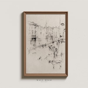 Vintage Cityscape Sketch Art: Antique Architecture Drawing (Digital Printable)