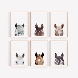 Horse Prints Set, Set of 6 Horse Wall Art, Horses Portraits, Farmhouse Wall Art, Farm Animals Poster, Animals Portraits Set, Horse Poster