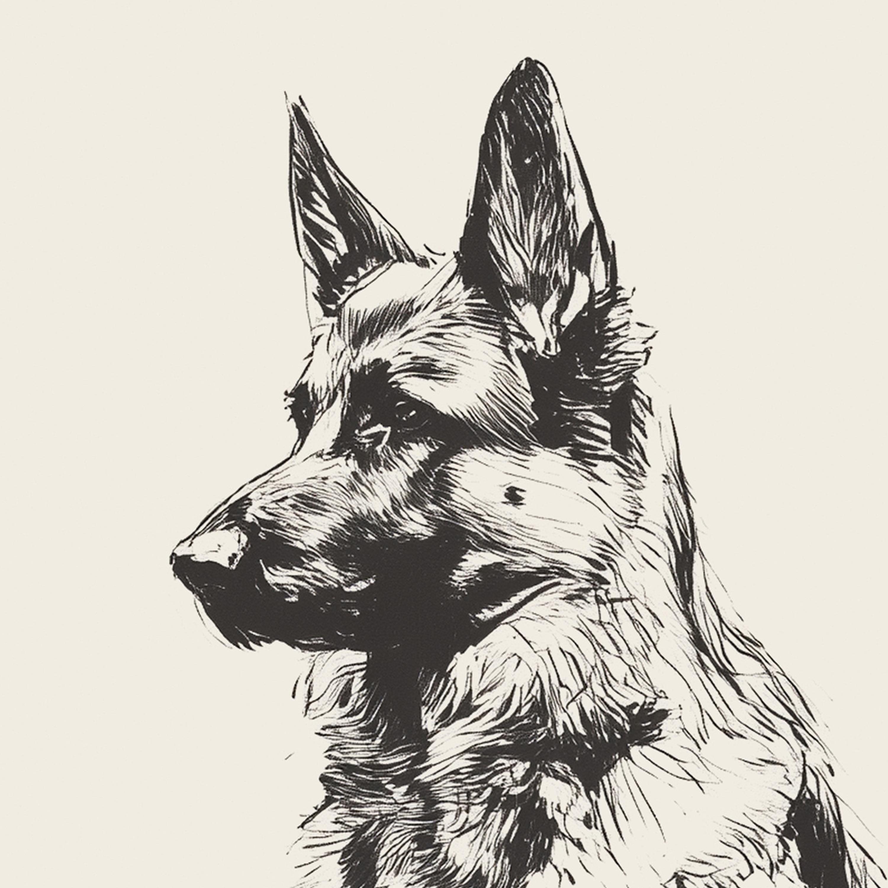 ジャーマンシェパードのイラストプリント、ヴィンテージスタイルの犬の