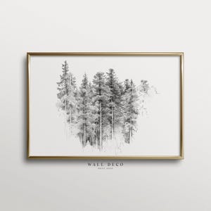 Vintage Pine Trees Sketch Art, Antique Forest Drawing, Minimalist Pine Tree Wall Art, Vintage Christmas  Print, Digital Printable Wall Decor