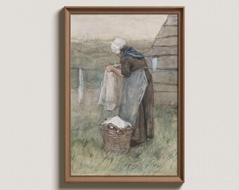 Vintage Laundry Room Watercolor Print: Neutral Farmhouse Wall Art (Digital Download)