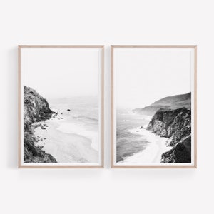 Set of 2 Coast Prints Black and White Coast Photography California Wall Art Ocean Waves Prints Set Digital Printable Beach Poster