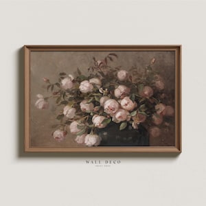 Vintage Roses Oil Painting: Moody Floral Still Life (Digital Printable)