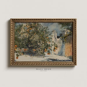 Vintage Orange Tree Watercolor Painting, Farmhouse Kitchen Wall Decor, Antique Country Painting, Orange Digital Printable Wall Art
