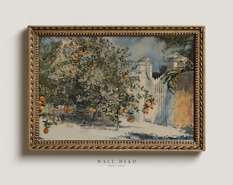 Vintage Orange Tree Watercolor Painting: Farmhouse Kitchen Art (Digital Printable)