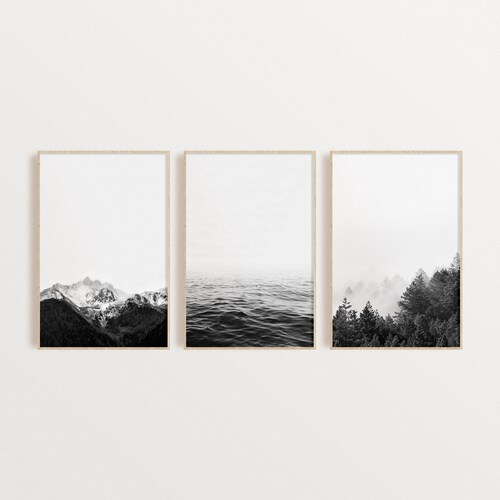 3 Piece Wall Art Black and White Nature Prints Landscape Etsy