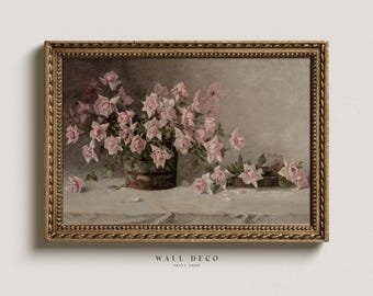 Neutral Flower Still Life, Vintage Roses Oil Painting, Farmhouse Digital PRINTABLE Wall Art