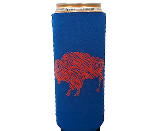 Porte-canette mince Buffalo Bills : buffle à rayures rouges/bouteille d'eau/rentrée scolaire/néoprène/pas de mousse/buffle/biberon/