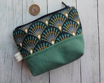 Porte monnaie, petite pochette, trousse zippée, thème PAPYRUS, suédine, graphique