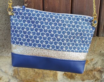 Mini handbag, shoulder sleeve, blue riad theme, zipped pouch, Small bag, wedding, gift idea woman