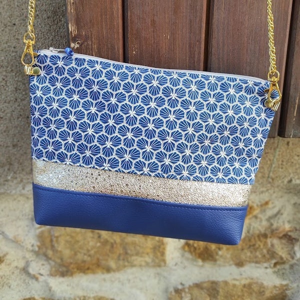 Mini handbag, shoulder sleeve, blue riad theme, zipped pouch, Small bag, wedding, gift idea woman