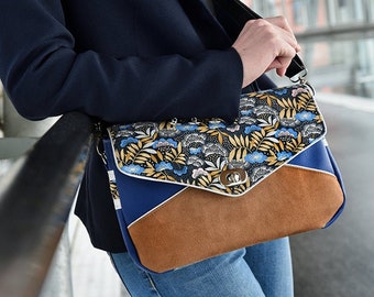 woman handbag, bag bag, shoulder bag,similar leather, small bag, flowers, suede, blue, camel