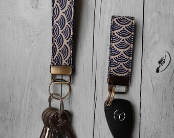 Wrist strap keyring, bracelet keyring, mini wrist strap, navy japan, cotton strap, gift idea