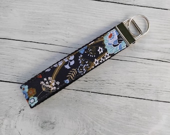 Wrist strap keychain, bracelet keychain, trendy keychain in cotton strap and zen fabric, blue, gift idea