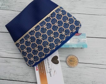 Porte monnaie en simili cuir et coton , petite pochette, trousse zippée, thème riad , bleu , doré , idée cadeau