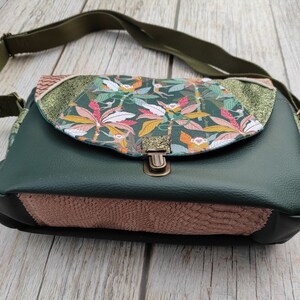 women's shoulder handbag, messenger bag, imitation leather, cotton, monkeys, jungle, satchel attachment, green, pink, women's gift, MONKEYS collection image 3