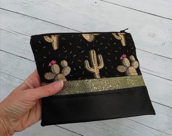 Trendy zipped pouch, bag accessory,make-up kit,bag pocket,cactus,black,kaki,jacquard,woman gift