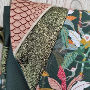 women's shoulder handbag, messenger bag, imitation leather, cotton, monkeys, jungle, satchel attachment, green, pink, women's gift, MONKEYS collection image 4