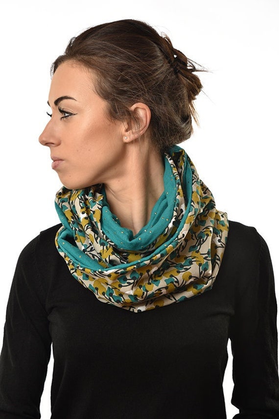 Snood double femme en viscose PAPYRUS, double gaze ,kaki et bleu