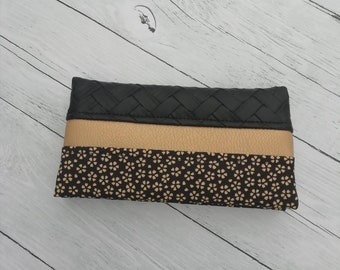 Checkbook holder, checkbook protector, check case, cover, bamboo imitation leather, black, gold, pearly, forget-me-not cotton, gift idea