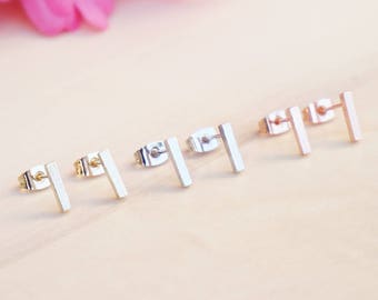 Simple Bar Earrings, Minimalist Bar Stud Earrings, Everyday Tiny Bar Stud Earrings, Rose Gold, Gold or Silver Earrings