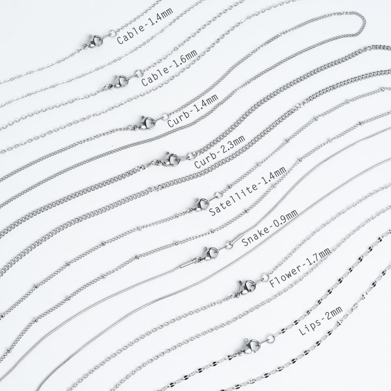Collier de chaîne en acier inoxydable, chaînes finies sur mesure de longueur 10 30 , tour de cou hypoallergénique ou colliers minimalistes longs et délicats image 1