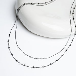 Black Stainless Steel Double Layered Chain Necklace, Custom Length Made Hypo Allergenic Dainty Necklace