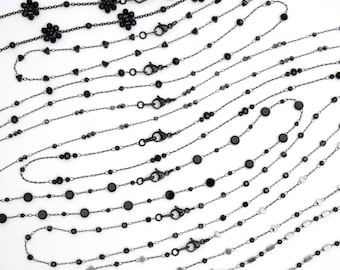 Black Stainless Steel Beaded Chain Necklace, Dainty Necklace for Women, Custom Length 14–28 Inches