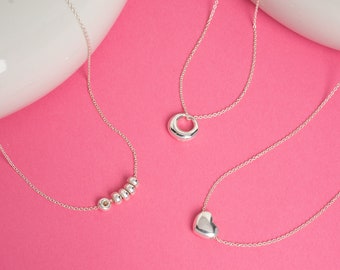 Dainty Sterling Silver Layering Necklace, Minimalist Ring Charm Heart Necklace, Thin Silver Necklace, Mothers Necklace, Boho Necklace