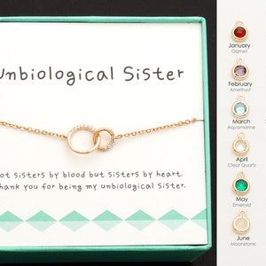 Unbiological Sister Necklace, Birthstone Birthday Gifts, Soul Sister, Sister in Law, Step Sister Tribe Necklace - NUB01