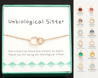 Unbiological Sister Necklace, Birthstone Soul Sister Gift, Chosen Sister Jewelry, Best Friend Necklace - NUB01