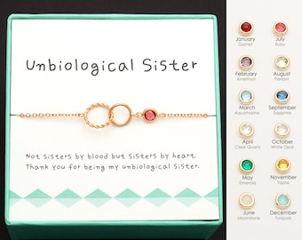 Unbiological Sister Bracelet, Birthstone Birthday Gifts, Soul Sister, Sister in Law, Step Sister Tribe Bracelet - BU01
