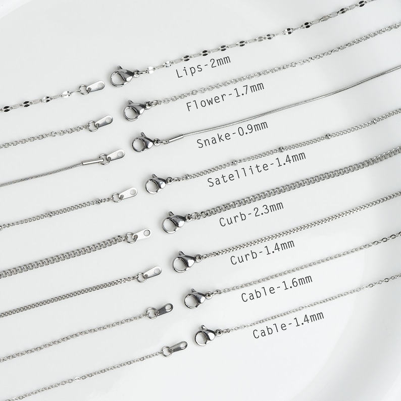 Collier de chaîne en acier inoxydable, chaînes finies sur mesure de longueur 10 30 , tour de cou hypoallergénique ou colliers minimalistes longs et délicats image 6