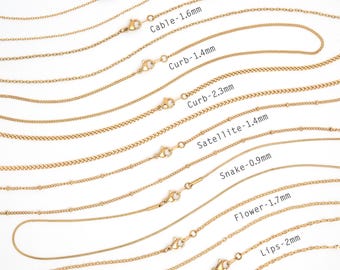 Gold Stainless Steel Chain Necklace, 10"-30" Length Custom Made Finished Chains, Hypoallergenic Choker or Long Dainty Minimalist Necklaces