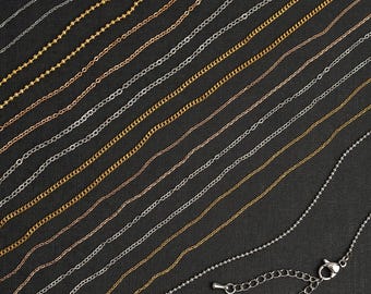 Thin Slim Stainless Steel Chain Necklace Adjustable Classic Length, Hypoallergenic Minimal Layering Jewelry Necklace