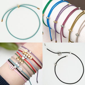 Adjustable Rope Cord Sliding Bracelet with Slider, Silk Cord Bracelet, Braided Rope Bracelet, 1.5mm String Bracelet for Bead or Charms