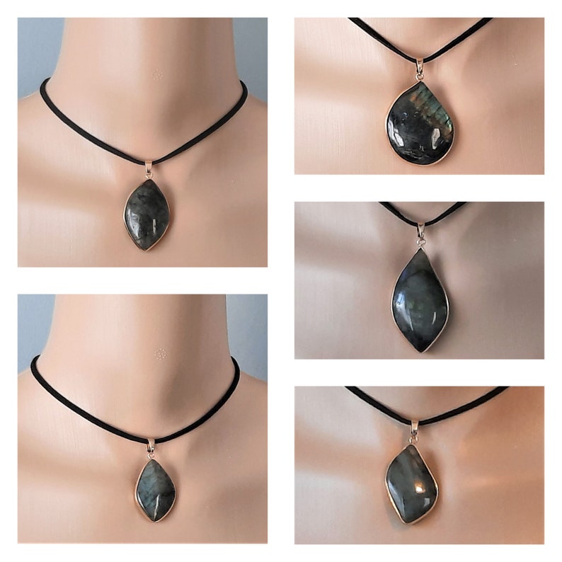 Labradorite Irregular Shaped Copper Edged Statement Pendant on Faux Suede Necklace Choice of Length Chakra Healing Reiki