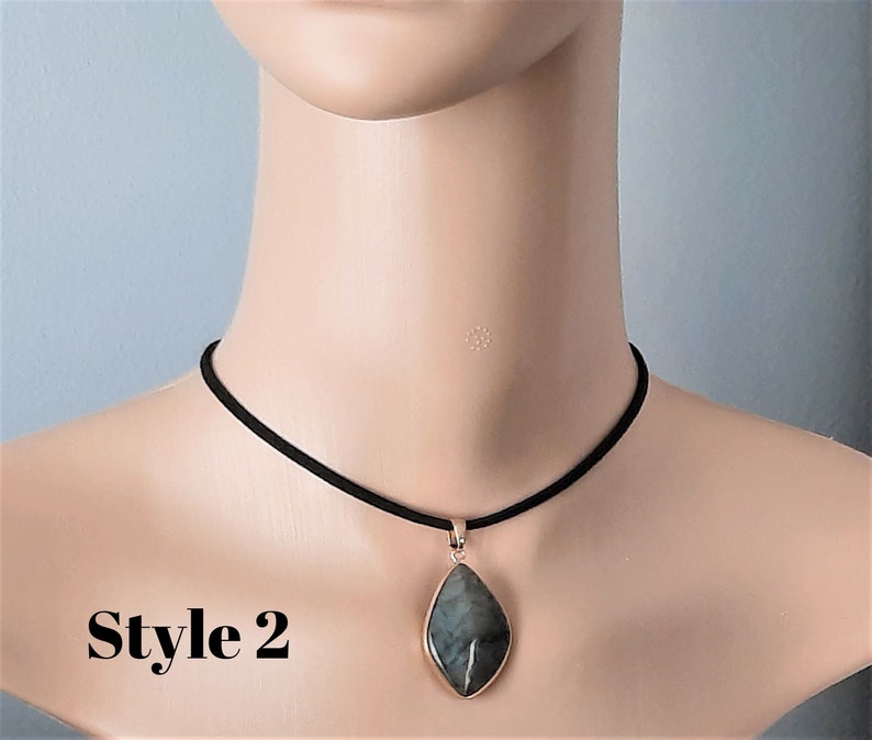 Labradorite Irregular Shaped Copper Edged Statement Pendant on Faux Suede Necklace Choice of Length Chakra Healing Reiki