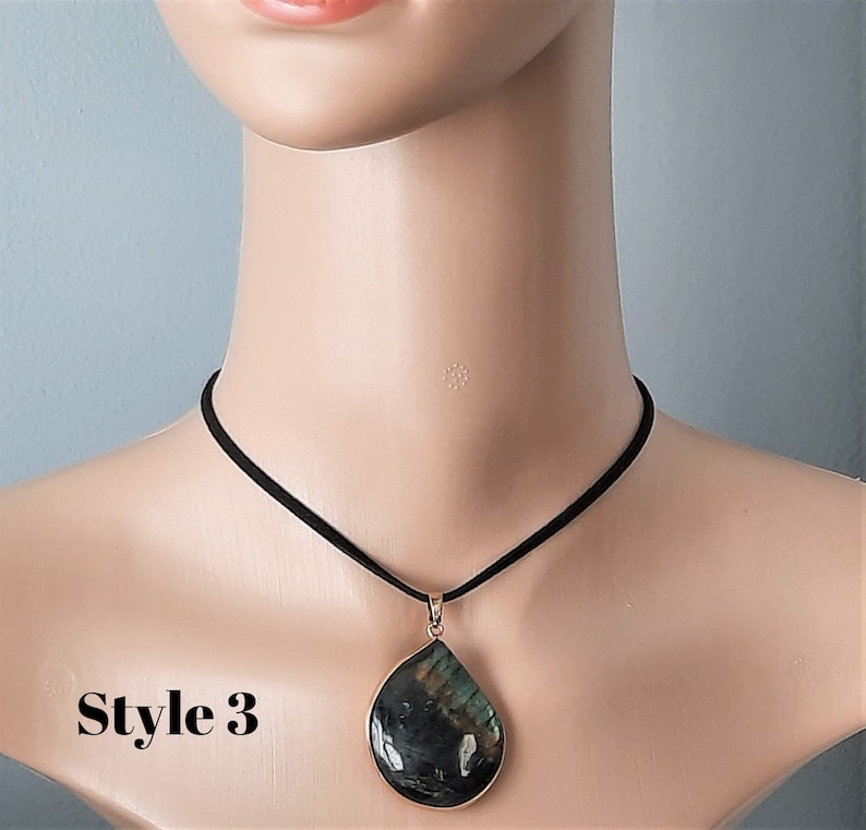Labradorite Irregular Shaped Copper Edged Statement Pendant on Faux Suede Necklace Choice of Length Chakra Healing Reiki