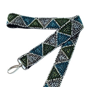 Bestickter Taschengurt, Kameragurt, Schultergurt, peruanische Handarbeit, schwarzer Gürtel, Jade geometrisch, ethnisch, Boho, unisex Kameragurt