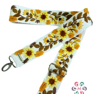 Ivory Gurt mit GELB Blumen, bestickter Taschengurt, Kameragurt, verstellbare Schultertasche, peruanische Handarbeit, ethnisch, Boho, Geschenk für sie
